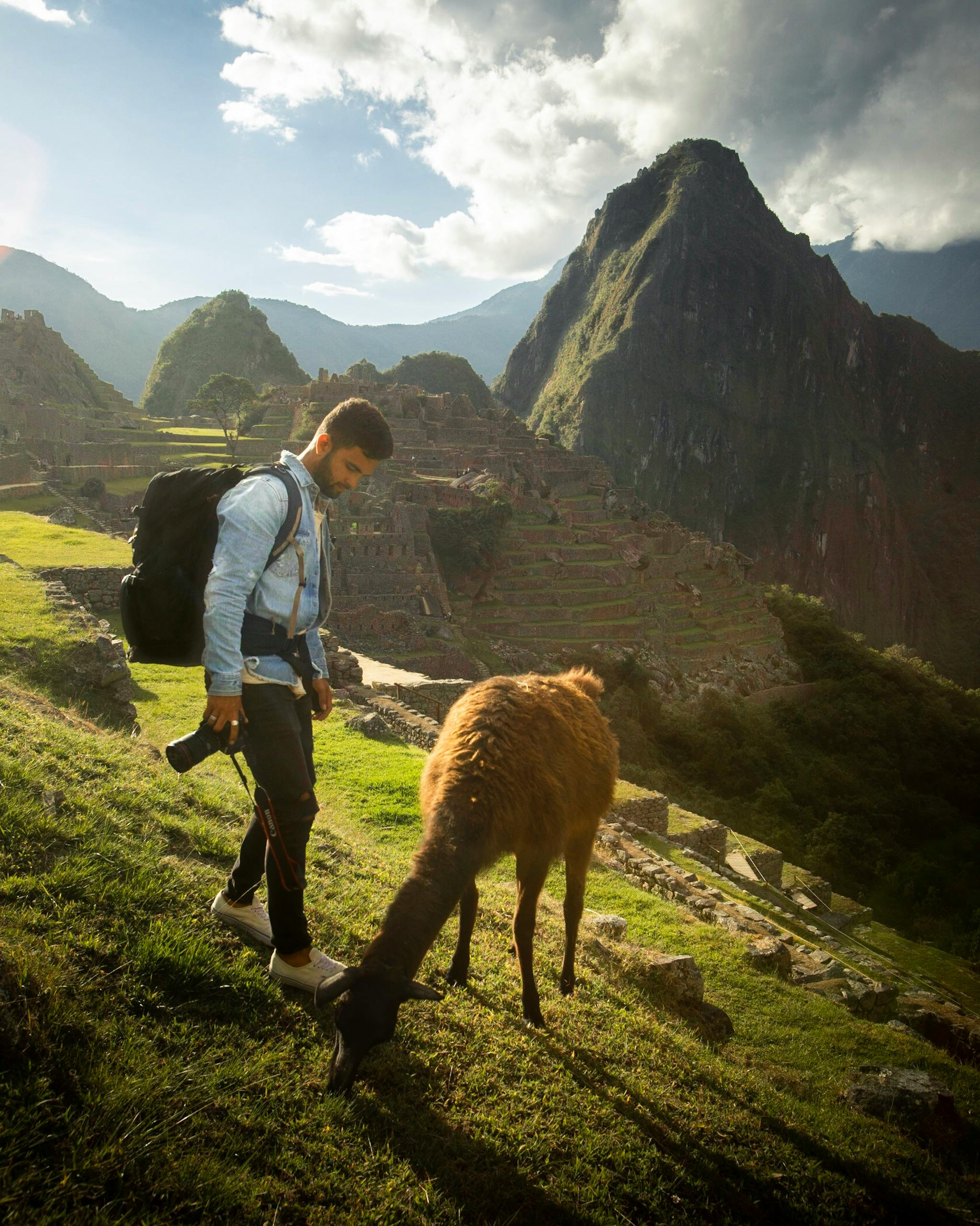 Photo of Man Standing Near Llama